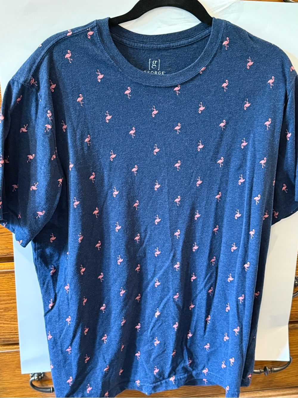 George Navy Tee with Pink Flamingo Print